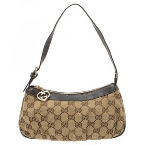 Pre Owned Gucci Beige/Brown GG Canvas and Leather Pochette Bag