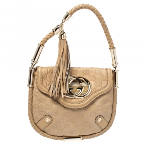 مملوكة مسبقًا حقيبة كتف غوتشي "بريت" دلاية شراشيب جلد غوتشيسيما بيج