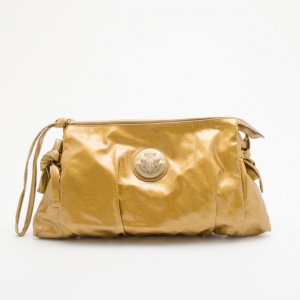 Pre Owned Gucci Gold Metallic Patent Hysteria Clutch
