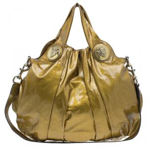 Pre Owned Gucci Gold Patent Medium Hysteria Hobo