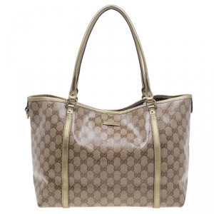 Pre Owned Gucci Gold Crystal Monogram Medium Tote