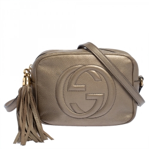 Pre Owned Gucci Metallic Beige Leather Soho Disco Crossbody Bag
