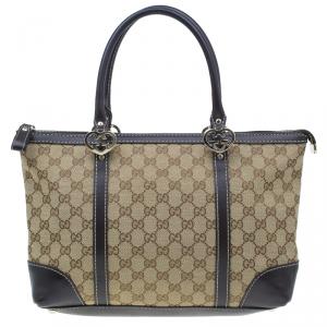 Pre Owned Gucci Beige Monogram Canvas Small lovely heart interlocking G tote