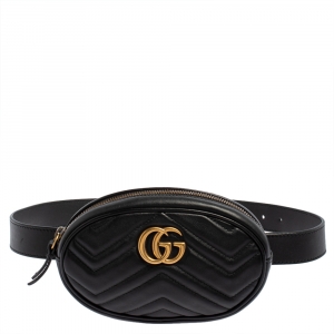Gucci Black Matelasse Leather GG`Marmont Belt Bag