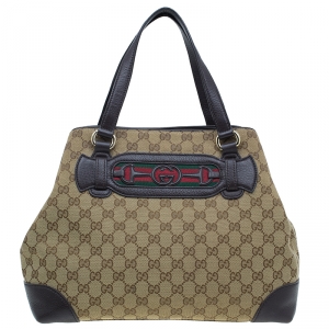 Pre Owned Gucci Beige/Brown Monogram Canvas Dressage Original GG Tote Bag