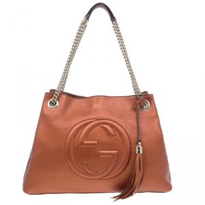Pre Owned Gucci Metallic Bronze Leather Medium Soho Shoulder Bag