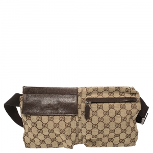 Pre Owned Gucci Beige/Brown GG Canvas and Leather Waist Belt Bag