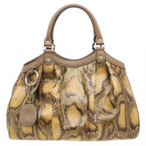 Pre Owned Gucci Brown Python Medium Sukey Tote