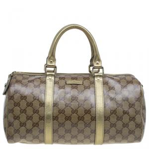 Pre Owned Gucci Gold GG Crystal Coated Canvas Medium Joy Boston Bag