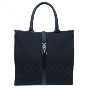 Pre Owned Gucci Black Monogram Canvas Piston Tote