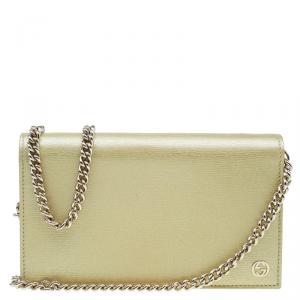 Pre Owned Gucci Gold Metallic Leather Betty Wallet On Chain
