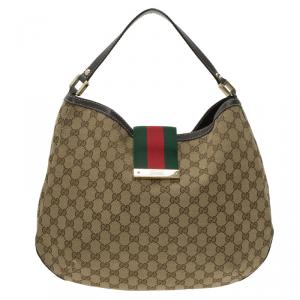 Pre Owned Gucci Beige GG Canvas Large New Ladies Vintage Web Hobo