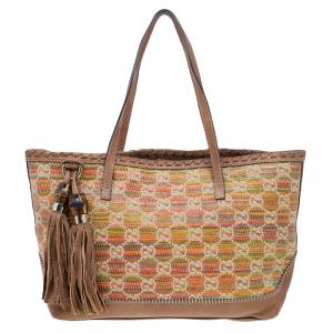 مملوكة مسبقًا Gucci Multicolor Raffia and Leather Sunset Tassel Tote