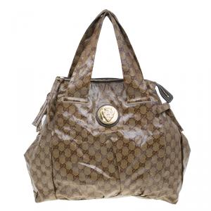 Pre Owned Gucci Beige GG Crystal Coated Canvas Large Hysteria Tote
