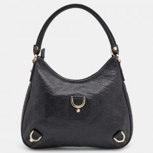 مملوكة مسبقًا Gucci Black Guccissima Leather Abbey D-Ring Hobo