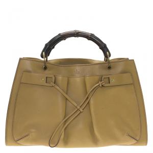 Gucci Tan Leather Vintage Bamboo Top Handle Tote