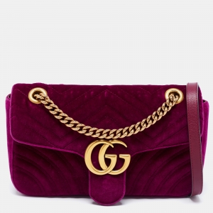مملوكة مسبقًا حقيبة كتف غوتشي GG مارمونت  قطيفة ماتيلاس بنفسجي غامق صغيرة