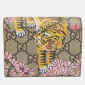 Gucci Beige GG Supreme Canvas Tiger Card Case