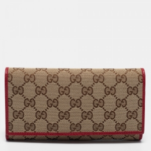 Gucci Brown/Red GG Canvas and Leather Flap Continental Wallet