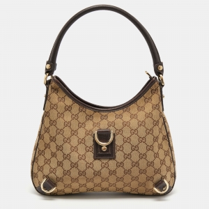 Gucci Beige/Brown GG Canvas and Leather Medium Abbey D-Ring Hobo
