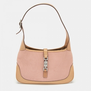 Pre Owned Gucci Pink/Beige Canvas and Leather Small Jackie O Hobo