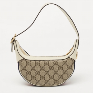 Pre Owned Gucci Beige/Cream GG Supreme Canvas and Leather Mini Ophidia Bag