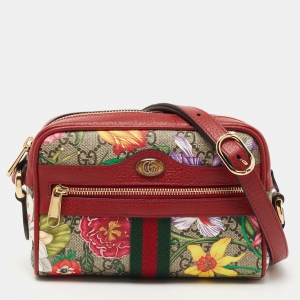 Pre Owned Gucci Multicolor Flora GG Supreme Coated Canvas and Leather Mini Ophidia Crossbody Bag