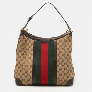 مملوكة مسبقًا Gucci Beige/Brown GG Canvas and Leather Vintage Web Hobo
