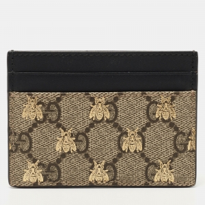 Gucci Beige/Black GG Supreme Canvas and Leather Bee Card Holder  