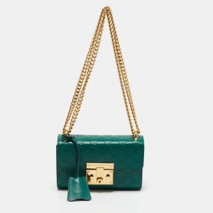 Gucci Green Guccissima Leather Small Padlock Shoulder Bag