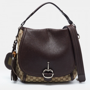 مملوكة مسبقًا Gucci Beige/Ebony GG Canvas and Leather Techno Horsebit Flap Bag