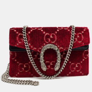 Gucci Red GG Velvet and Patent Leather Super Mini Dionysus Crossbody Bag