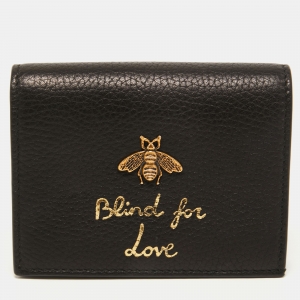 Gucci Black Leather Blind For Love Bee Card Case