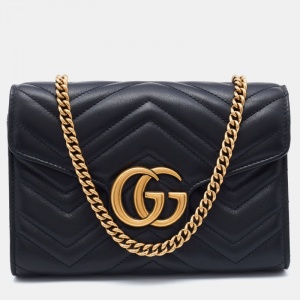 مملو�كة مسبقًا Gucci Black Matelassé Leather GG Marmont Wallet On Chain