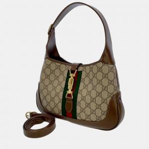 Gucci Beige/Brown Canvas and Leather Small GG Supreme Jackie 1961 Hobo Bag  