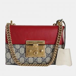 Gucci Beige/Red GG Supreme Small Padlock Shoulder Bag