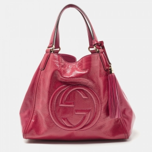 Pre Owned Gucci Pink Patent Leather Medium Soho Tote