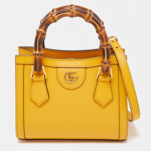 Pre Owned Gucci Mustard Leather Mini Diana Tote