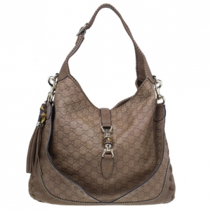 مملوكة مسبقًا حقيبة غوتشي جلد جوكيسيما بني كبيرة جاكي 