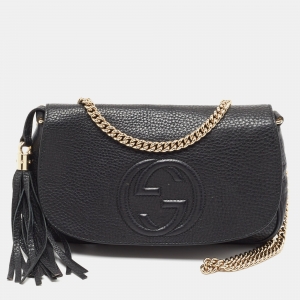 Gucci Black Pebbled Leather Soho Flap Shoulder Bag