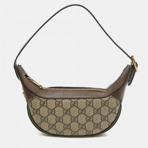 Pre Owned Gucci Beige/Brown GG Supreme Canvas and Leather Mini Ophidia Bag 