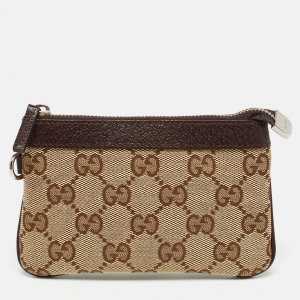 مملوكة مسبقًا Gucci Beige/Brown GG Canvas and Leather Zip Pouch