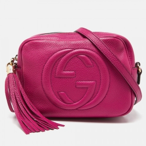 Pre Owned Gucci Pink Grained Leather Small Soho Disco Crossbody Bag