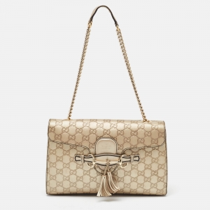 Gucci Metallic Beige Guccissima Leather Medium Emily Chain Shoulder Bag