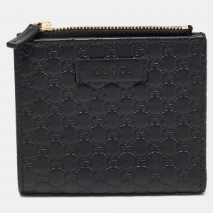 Gucci Black Microguccissima Leather Compact Wallet