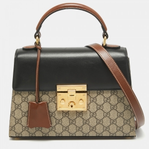 Gucci Tri Color GG Supreme Coated Canvas and Leather Padlock Top Handle Bag