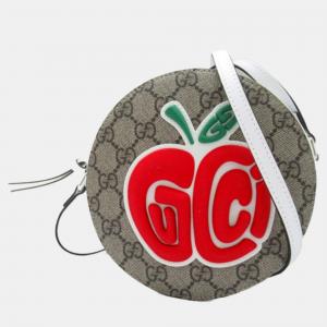 Gucci Brown Canvas GG Supreme Apple Ophidia Round Crossbody Bag