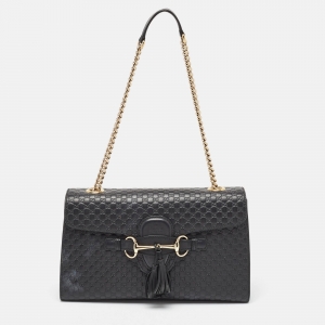 Gucci Black Microguccissima Leather Medium Emily Shoulder Bag