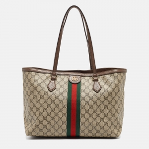 Gucci Brown/Beige GG Supreme Canvas and Leather Ophidia Tote