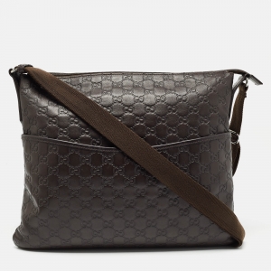 Pre Owned Gucci Dark Brown Guccissima Leather Zip Messenger Bag